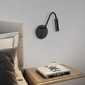 Brilagi - LED Rugalmas fali lámpa USB porttal MAYA LED/3W/230V fekete