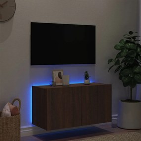 barna tölgyszínű fali TV-szekrény LED-del 80x35x41 cm
