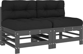 vidaXL 2 db szürke tömör fenyőfa középső kanapé párnákkal