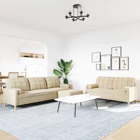 3 részes krémszínű szövet ülőgarnitúra lábtartóval/párnával