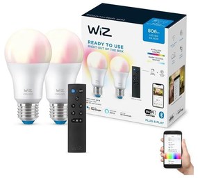 WiZ KÉSZLET 2x LED RGBW Dimmelhető izzó A60 E27/8,5W/230V 2200-6500K Wi-Fi + távirányító - WiZ WI0150