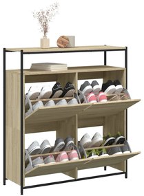 sonoma tölgy cipőszekrény 4 kihajtható fiókkal 100x34x112 cm