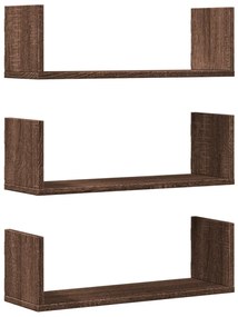 3 db barna tölgy színű szerelt fa fali polc 58 x 18 x 18 cm