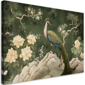 Gario Vászonkép Keleti páva zöld alapon Méret: 60 x 40 cm