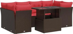 vidaXL 7 részes barna polyrattan akácfa kerti ülőgarnitúra párnákkal