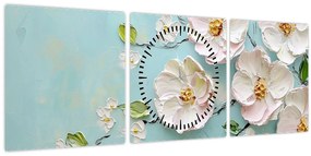 Kép - Virágok kék háttéren (órával) (90x30 cm)