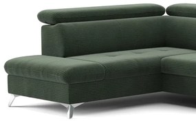 Zöld CATANIA balos U-alakú sarokkanapé tárolóval, ággyá nyitható