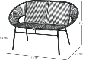 Outsunny 2 személyes kertibölcső acélból és műgyanta zsinórból 2 párnával - méretek: 132L x 72Sz x 83Ma cm - fekete | Aosom