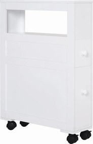 HOMCOM Fürdőszoba Szekrény Kerekekkel Keskeny Fürdőszoba Szekrény 2 Fiókkal és Tárolópolccal 20 kg Teherbírás 16x52x71.5 cm Fehér | Aosom