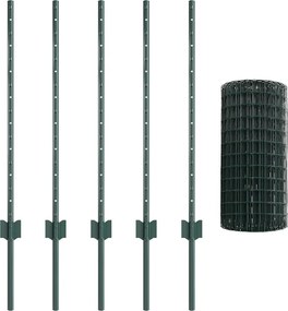 vidaXL Kerítés oszlopokkal Zöld 0,8 x 10 m Acél és PVC