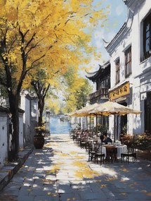 Vászonkép Canvas Város Kína Utca Kávézó Ginkgo Víz 75x100