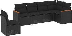 vidaXL 6 részes fekete polyrattan kerti ülőgarnitúra párnákkal
