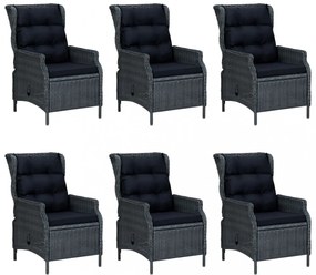 7 részes sötétszürke polyrattan kültéri étkezőszett párnákkal