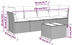 5 részes világosszürke polyrattan kerti ülőgarnitúra párnákkal