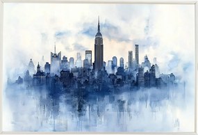 Poszter Alumínium Keret New York Manhattan Felhőkarcolók Skyline Blue 60x40