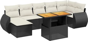 vidaXL 8 részes fekete polyrattan kerti ülőgarnitúra párnákkal