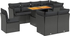 vidaXL 9 részes fekete polyrattan kerti ülőgarnitúra párnákkal
