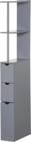 HOMCOM Modern Fürdőszobai Segédoszlop Szürke Fürdőszekrény 2 Polccal, 2 Fiókkal és 1 Felborulásgátló Ajtóval 15x33x136.5 cm | Aosom