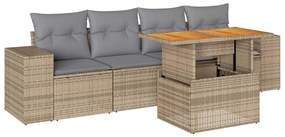 vidaXL 5 részes bézs polyrattan kerti ülőgarnitúra párnákkal