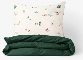Goldea pamut ágyneműhuzat duo - téli örömök, sötétzöld hátoldal 200 x 200 és 2db 70 x 90 cm