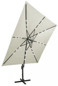 homokszínű konzolos napernyő rúddal és LED-fényekkel 300 cm