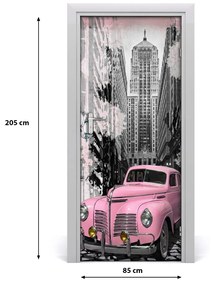 Ajtóposzter öntapadós rózsaszín autót 95x205 cm