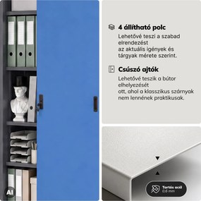 Fém irodai szekrény tolóajtókkal, antracit-kék, 900x1850x400 mm: KUBA