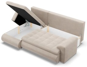 Tokio sarokkanapé, 2 ágyneműtartóval, bársony, baloldali, bézs