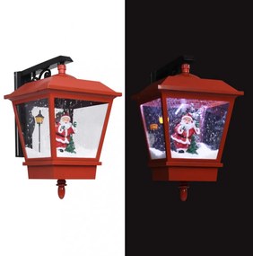 piros karácsonyi fali lámpa LED-ekkel és Mikulással 40x27x45 cm