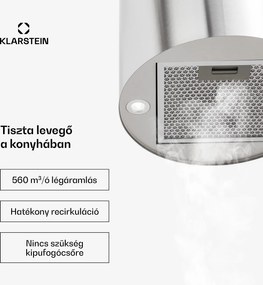 Klarstein Barett, sziget páraelszívó, Ø 35 cm, légkeringetés, 560 m³/ó, LED, aktívszén szűrő, nemesacél