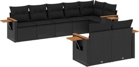 vidaXL 8 részes fekete polyrattan kerti ülőgarnitúra párnákkal