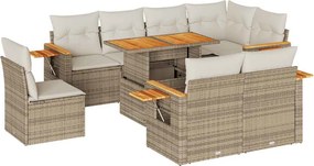 vidaXL 9 részes bézs polyrattan akácfa kerti ülőgarnitúra párnákkal