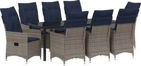 vidaXL Asztal és szék szett párnával 9 pcs Szürke PE Rattan