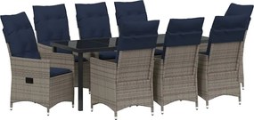 vidaXL Asztal és szék szett párnával 9 pcs Szürke PE Rattan