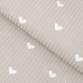Goldea pamut krepp anyag - szívecskék, latté színű alapon 160 cm