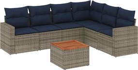 vidaXL 7 részes szürke polyrattan kerti ülőgarnitúra párnákkal
