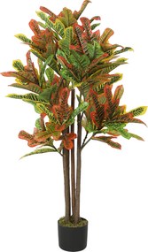 HOMCOM 120 cm műcroton valós fa törzzsel és kaspóval – többszínű beltéri dísznövény | Aosom