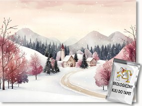 Fotótapéta Flizelina Tájkép Hegyek Város Út Tél Hó 400x280 ragasztó