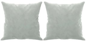 2 személyes világosszürke bársony kanapé díszpárnákkal 120 cm