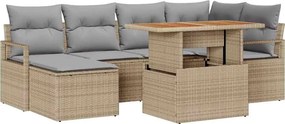 vidaXL Kerti Kanapé Szett tárolóval 7 pcs Bézs Poli rattan