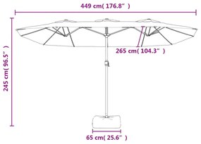 antracitszürke dupla tetős LED-es napernyő 449x245 cm