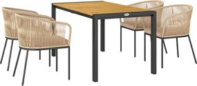Outsunny 5 részes Polyrattan Kertibútor Szett 4 fő részére, időjárásálló erkélybútor asztallal és 4 székkel, levehető ülőpárnákkal, kültéri terasz bút