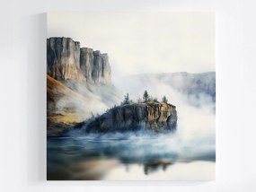 Poszter Tájkép Hegyek Sziklák Fjord Tó Köd 40x40