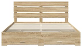 vidaXL Ágykeret fiókkal fejtámlával Sonoma tölgy 200 x 200 cm Faanyag