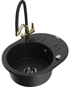 Mexen Kevin egymedencés gránit mosogató Duo konyhai csappal, fekete - 6517-77-671701-57-B