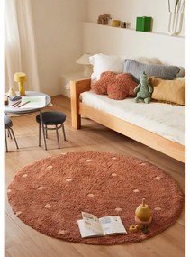 Téglavörös mosható kézi szövésű pamut gyerek szőnyeg ø140 cm Round Dot Chestnut – Lorena Canals