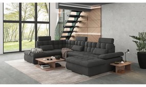 Antracitszürke kinyitható tárolóhelyes sarokkanapé (bal oldali-U alakú) Merkur – Ropez