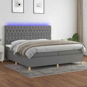 Sötétszürke szövet rugós és LED-es ágy matraccal 200x200 cm