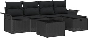 vidaXL Kerti Kanapé Szett párnával tárolóval 6 pcs Fekete polirattan