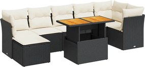 vidaXL 8 részes fekete polyrattan kerti ülőgarnitúra párnákkal